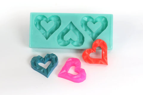 Heart Shapes Mold, Heart Rings Molds, Low Poly Keychains & Jewelry - Decoden DIY Molds For Resin, Candy Molds, Food, and Soap | MLD2