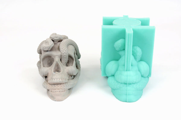 Human Skull Mold with Snakes- Occult Mold, Goth Crafts, Skull Candle Mold, Snake candle Mold - Skull Molds MLD3